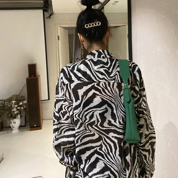 Sesuo Fara Nauja Pavasario moteriški Marškinėliai Prarasti Zebras Dryžuotas Vieną Krūtinėmis V-Kaklo Palaidinė Moteris Ilgą Rudens Mados Palaidinukės