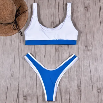 Sexy Diržas bikini Moterims 2019 Sporto maudymosi kostiumėlis dviejų dalių, Bikini nustatyti Brazilijos maudymosi kostiumėliai, Moterų Push up Baltos spalvos maudymosi kostiumą Plaukti dėvėti
