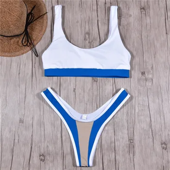 Sexy Diržas bikini Moterims 2019 Sporto maudymosi kostiumėlis dviejų dalių, Bikini nustatyti Brazilijos maudymosi kostiumėliai, Moterų Push up Baltos spalvos maudymosi kostiumą Plaukti dėvėti