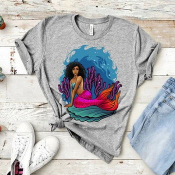 Sexy Juoda Undinė Marškinėliai Mielas Melanino Black Queen T-shirt Melanino Poppin Afro Moteris Grafinis Tee Derliaus Estetinės Viršūnės