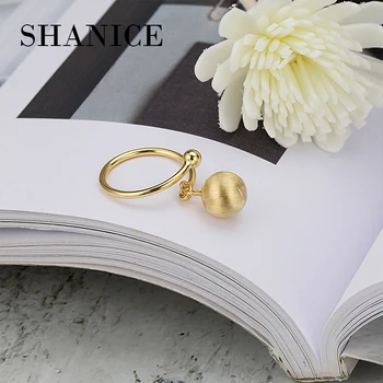 SHANICE Aukso spalvos S925 sterlingas sidabro Paprasto sidabro vertus-piešimo apvalių rutuliukų atidaryti žiedas atidarymo žiedas cool punk žavesio dovana