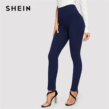 SHEIN Elastinga Juosmens Vidurio iki Juosmens Liesas Kelnės Rudenį Office Lady Elegantiškas Slim Fit Vertikalus Moterų Pieštuku Kelnės