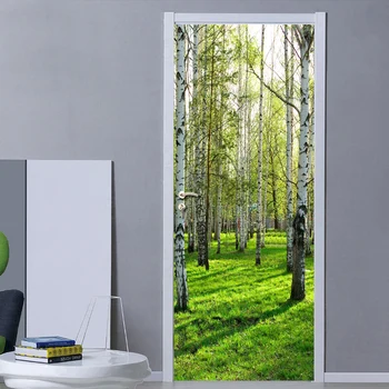 Sielovados Stiliaus 3D Žalia Miško Durų Freskos Kambarį Miegamojo Durų Apmušalai Namų Vandeniui PVC lipnios Durų Lipdukas Sienos