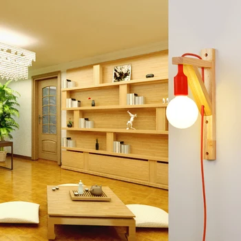 Sieniniai šviestuvai su laidu Paprasta Medinė Kūrybos kabinti medžio masyvo laiptų eilėje šviesos kambarį Sconce LED Lempos Šviestuvai