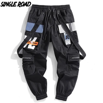 SingleRoad Mens Krovinių Kelnės Vyrams 2021 Juoda Plati Šoninių Kišenių Poilsiu Hip-Hop Harajuku Japonijos Streetwear Kelnės Kelnės Vyrams