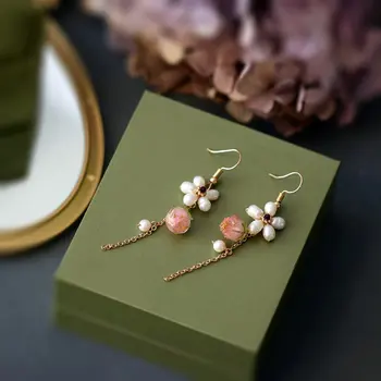 SINZRY korėjos stilingas papuošalų kūrybos rankų darbo natūralių perlų sweety rožinė, persiko kutas auskarai moterims