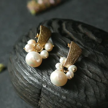 SINZRY Naują Atvykimo korėjos dizaino, natūralios gėlo vandens perlų derliaus aukso lašas auskarai moterims