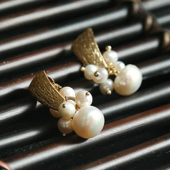 SINZRY Naują Atvykimo korėjos dizaino, natūralios gėlo vandens perlų derliaus aukso lašas auskarai moterims