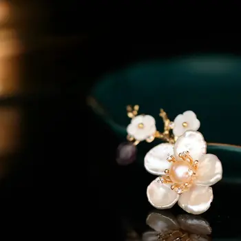 SINZRY original natūralus rankų darbo baroko Perlas shell Gėlių elgant Sagės pin kūrybos lady šalikas sagtis