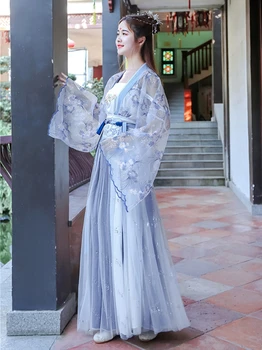 Siuvinėjimo kinijos Hanfu Moterų Mėlyna Klasikinio Šokio Kostiumų Dainininkas Festivalis Apranga Pasakų Suknelė Rave Cosplay hanfu suknelė