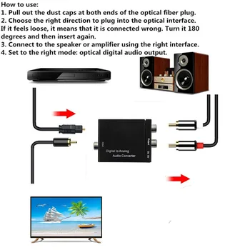 Skaitmeninio Į Analoginį Garso Keitiklis Adapteris Bendraašius Toslink Audio Į 2RCA L/R Audio 3.5 mm USB Powered Toslink 1XRCA Stabili Dekoduoti