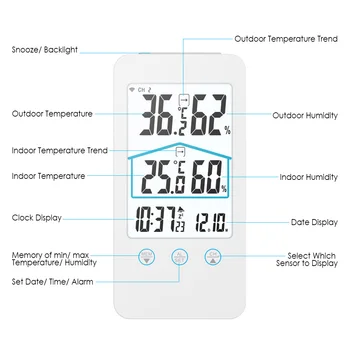 Skaitmeninis Belaidis Termometras su Nuotolinio valdymo Jutiklis 30m Thermohygrometer Temperatūra Drėgnumas su Touch Mygtukais ir Apšvietimu