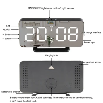 Skaitmeninis LED Laikrodis-Žadintuvas Atidėjimo Laiko Rodymas Naktį Led Stalas Stalas USB Įkroviklis Uostai Androd Telefono Signalą Veidrodis, Laikrodis