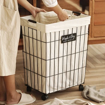 Skalbinių krepšį skalbinių krepšį, Šiaurės paprastų buitinių drabužių, žaislų saugojimo krepšys vonios kambarys kaustytomis geležies su dangteliu skalbimo kibiras