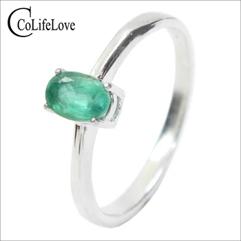 Skatinti gamtos smaragdas vestuvinis žiedas moters 0.4 ct 4mm*6mm gamtinių I klasės smaragdas kietas 925 sidabro smaragdas brangakmenio žiedas