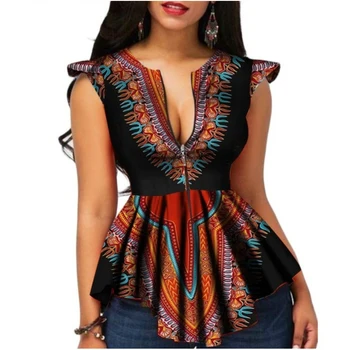 Skraiste Africaine Femme 2020 M Palaidinė Ankara Vaškas Spausdinti Viršūnes Pietų Afrikos Tradicinių Drabužių Ponios Dashiki Plius Dydis 2XL T-shirt