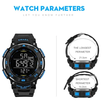 SMAEL Skaitmeniniai Laikrodžiai 50m atsparumas Vandeniui Sporto Žiūrėti LED Atsitiktinis Elektronika Laikrodžius 1235 Nardymo Plaukimo Žiūrėti Led Skaitmeninis Laikrodis