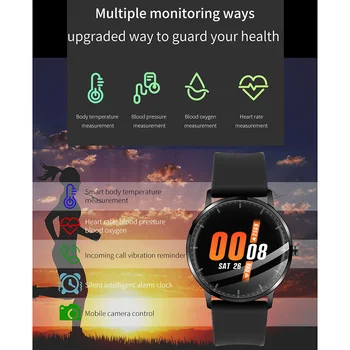 Smart Termometru Touch Žiūrėti T9 Temperatūra Ištisus Sporto Širdies Ritmo Monitorius Apyrankę Fitness Tracker, Muzikos Valdymas Spalvotas Ekranas