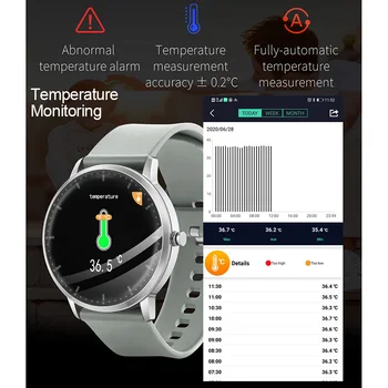 Smart Termometru Touch Žiūrėti T9 Temperatūra Ištisus Sporto Širdies Ritmo Monitorius Apyrankę Fitness Tracker, Muzikos Valdymas Spalvotas Ekranas