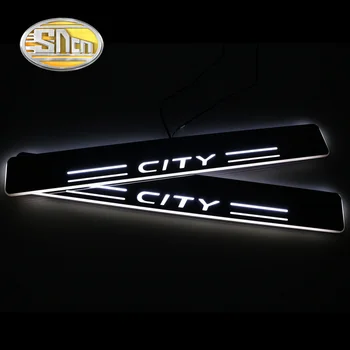 SNCN 4PCS Akrilo Juda LED Sveiki Pedalą Automobilis Nusitrinti Plokštė Pedalo Durų Slenksčio Kelias Šviesos Honda Miestas Malonės - 2017 2018
