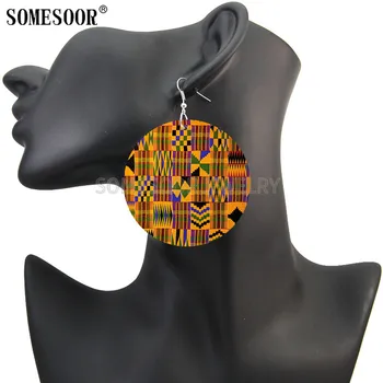 SOMESOOR Afro Audinio Headwrap Dizaino Mediniai Lašas Auskarai Afrikos Šukos Juoda Menų Abiejų Pusių Spausdintas Medienos Tabaluoti Moterims, Dovanos