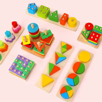 Spalva Forma Rungtynės Vaikams, Žaislai Naujųjų Metų Dovanos Medinių Montessori Žaislas Blokai Ankstyvasis ugdymas Švietimo Žaislai