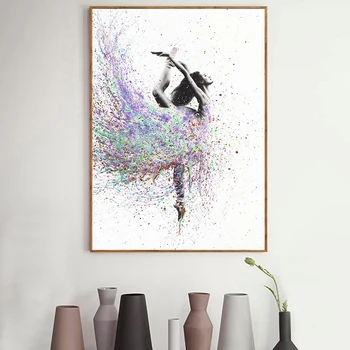 Spalvingas Abstrakčiai Šokių Mergaitė, Drobė, Tapyba Ballerina Plakatai ir Spausdinimo Quadro Sienos Meno Nuotrauką Kambarį Cuadros Dekoras