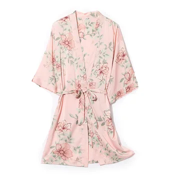 Spausdinti Gėlių Chalatas Chalatas Kimono Suknelė Švelni Pižamą Nightdress Atsitiktinis Sleepwear Panele Seksuali Juoda Namų Suknelė Vestuvių Skraiste