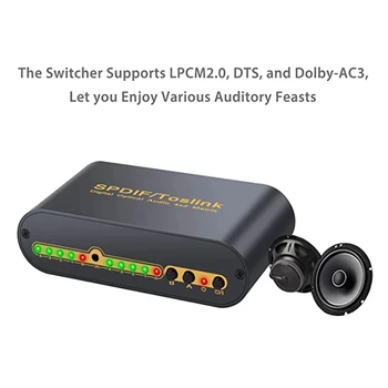SPDIF Toslink Splitter 4 Uostų 4x2 Toslink Skaitmeninis Optinis Audio Matrix Switcher 4, 2 su Optiniu Kabeliu ir IR Nuotolinio valdymo