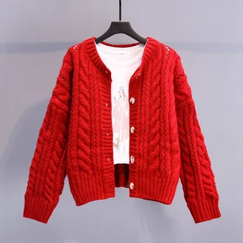 Storais siūlais twist džemperis cardigan moterų striukė 2020 naujų rudens drabužiai storio prarasti tingus vėjas išorinis megztiniai megztinis