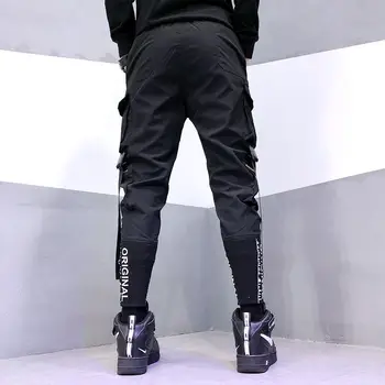 Streetwear Juostelės Kišenės Haremo Kelnės Vyrams Pavasarį Vasaros Atsitiktinis Sweatpants Hip-Hop Poilsiu Slim Fit Black Vyrų Pieštuku Kelnės
