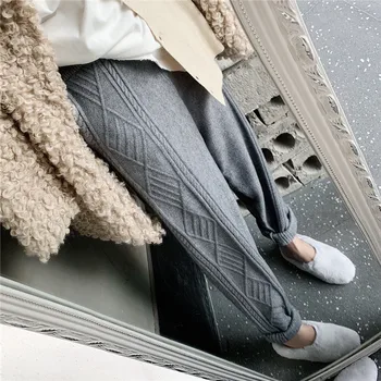 Streetwear Rudenį Storio ziajać moterų kelnės 2020 m. Rudens žiemos aukštos juosmens, palaidi elastinga raišteliu juosmens twist ridikas vilnos kelnės
