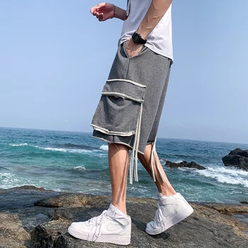 Streetwear Vasaros Atsitiktinis Šortai Vyrams Medvilnės Didelis Kišenėje Paplūdimio vyriški Šortai Kelio Ilgis Medvilnės Bermudai Trumpas Kelnes Vyrams
