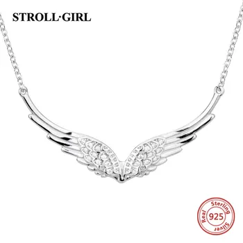 StrollGirl Nauja 925 Sterling silver wing angelas karoliai plunksnų grandinės 