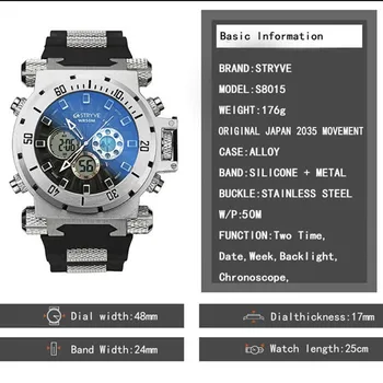 STRYVE 2020 Sporto Žiūrėti Japonijoje Miyota Vandeniui Datą Žiūrėti Viršuje Prekės Prabangių Laikrodžių Vyrams Laikrodis LED Backlight Žiūrėti reloj hombre
