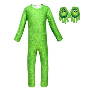 Suaugę Vaikai Halloween Kostiumai Grinch Jumpsuits Kaukė Šalikas Žalias Bodysuit Šalies Aprangą Žalios Monstras Cosplay Karnavaliniai Drabužiai