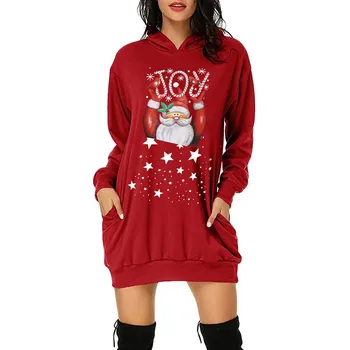 Suknelės Moterims Kalėdų Bodycon Mados Kalėdų Hoodie Maišelį Klubo Kišenėje Spausdinti Hoodie ilgomis Rankovėmis Rudens Žiemos Drabužių