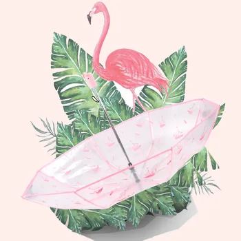 Sulankstomas Skėčio Skaidrus Automatinis Skėtis Animacinių Filmų Flamingo Skėtis Giedra Lietaus, Skėtis Nešiojamų Lady Skėtis