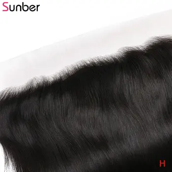 Sunber Malaizija Kaulų Tiesūs Plaukai Remy Žmogaus Plaukų Audimo 3/4 Ryšulius Su Nėrinių Priekinės 13x4 Šilko Bazės Nėrinių Uždarymo Perukas