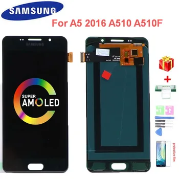 SUPER AMOLED A510 LCD Ekranas Samsung Galaxy A5 2016 A510F A510M A510FD SM-A510FD Ekranas Jutiklinis Ekranas skaitmeninis keitiklis Asamblėja