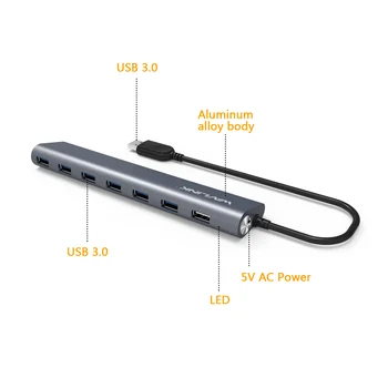 Super greitis 7-Port USB 3.0 Aliuminio STEBULĖS Su 5V/4A Maitinimo Adapteris USB Skirstytuvo hub 3.0 Palaiko 
