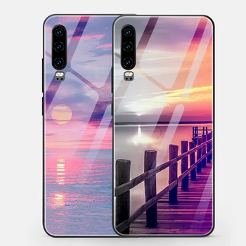 Sutemų paplūdimys saulėlydžio Atvejais Huawei 30 P20 P40 P Smart Z 2019 Garbę 20 10 9 9 X Pro Mate 30 20 Lite Pro Nove 5T Stiklo Apima Atveju