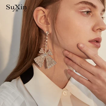 SuXin auskarai 2020 naujas paprastas temperamentas lankas auskarai moterims, ilgai kristalų pakabukas auskarai papuošalai dovana