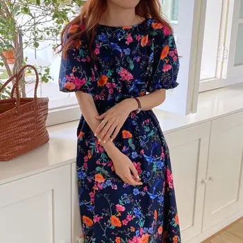 Svetimų Katytė Elegantiška Vintage Gėlių Suknelė Moterų 2020 M. Naujų Korėjos Stiliaus Vasaros Suknelės Sluoksniuotos Rankovėmis Ilga Suknelė Moters Drabužius Vestido