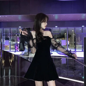 SVOKOR Goth Tamsių Akių Derliaus Gotikos Suknelės Egirl 2021 Transpanent Dirželis Plisuotos Moterų Suknelė Punk Hip-Hop Grunge Emo Y2K Aprengti