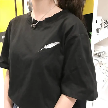 T-marškinėliai Moterims Paprasta O-Kaklo Aukštos Kokybės Visų rungtynių Harajuku korėjos Stiliaus Moteriški Vasaros Siuvinėjimo Laisvalaikio Drabužių Moteriška Elegancija
