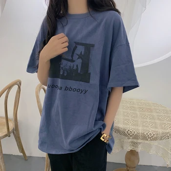 T-marškinėliai Moterims Spausdinti Paprasta korėjos Stiliaus Aukštos Kokybės Moterų Visų rungtynių Laisvi Moteriški Vasaros Orui Harajuku Drabužių Chic