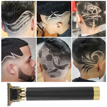T tipo profesionalių skaitmeninių plaukų clipper įkraunamas elektrinis plaukų clipper vyrų belaidžius šukuosena, reguliuojami keraminiai ašmenys