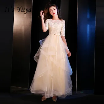 Tai YiiYa vakarinę Suknelę 2019 Elegantiškas O-kaklo Pusė Rankovės-line Vakare Chalatai Nėrinių Šalis Suknelės LX1396 chalatas de soiree