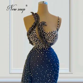 Tamsiai Mėlyna Perlai Ilgas Vakarines Sukneles, Plius Dydis Undinė Vestuvių Šalis Suknelė Įžymybė Prom Dresses Vestidos De Festa 2021